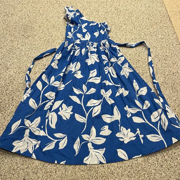 NWT J Crew Floral One Shoulder Midi Dress Sz 2 Blue White Preppy Casual - Picture 2 of 7